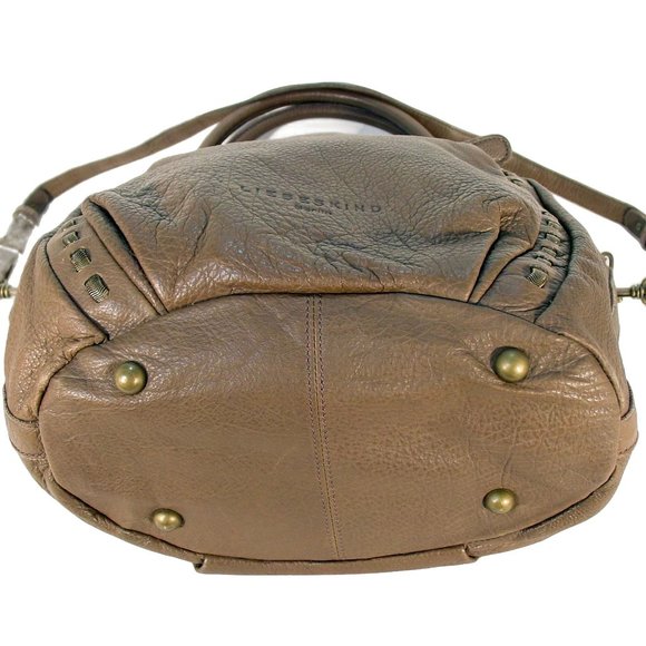 LIEBESKIND Berlin Slouchy Sandstone Leather Crossbody Tote w/ Brass Detail - Picture 5 of 8
